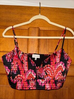 ACOA Pink & Black Floral Smocked Camisole